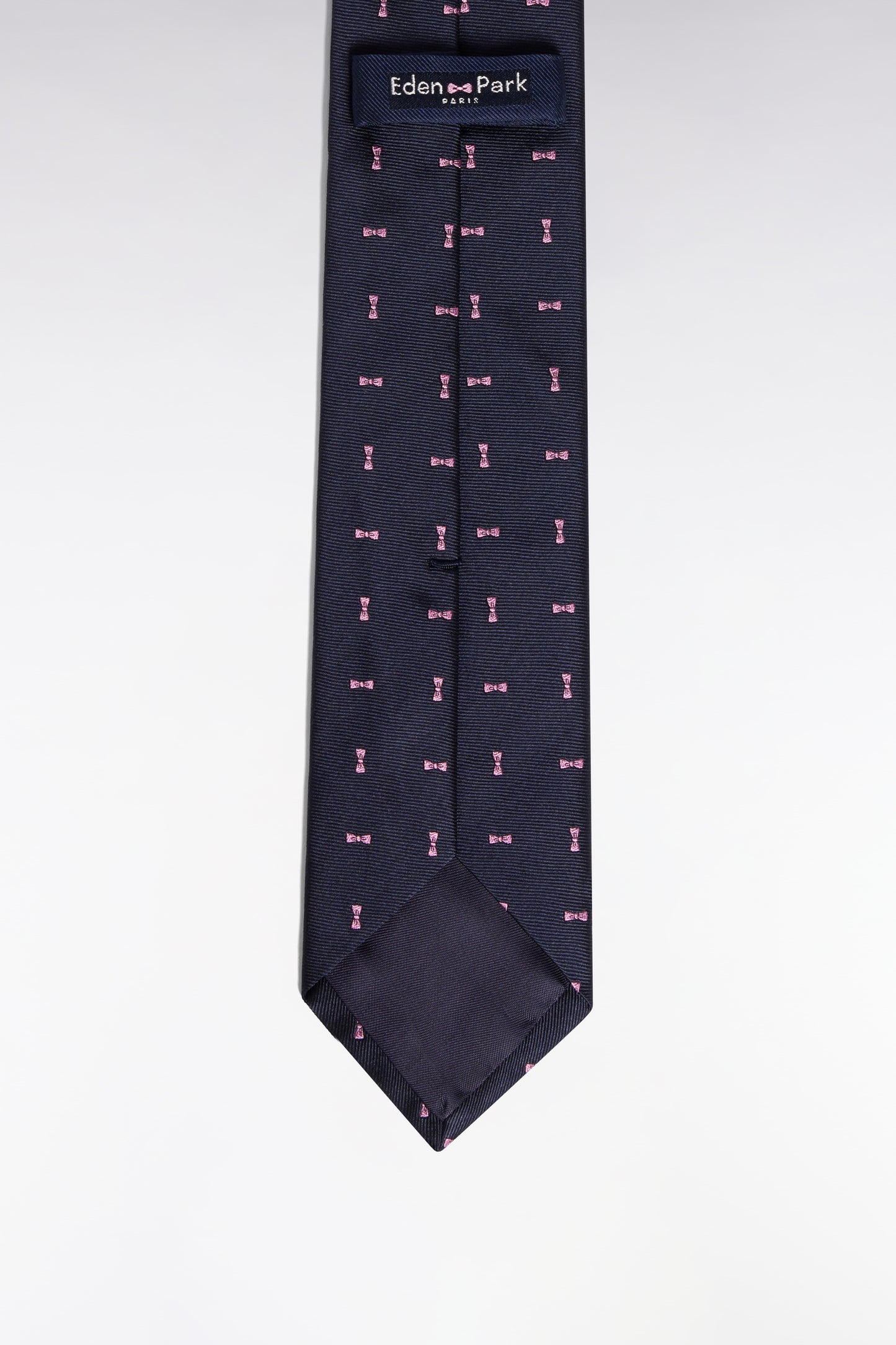 Micropatterned navy silk tie pink bow tie