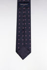 Micropatterned navy silk tie pink bow tie