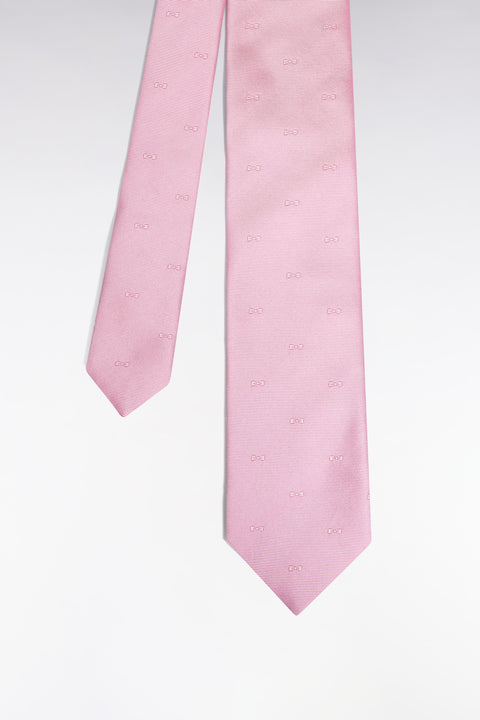 Pink silk tie with micropatterned bow tie - Image 1