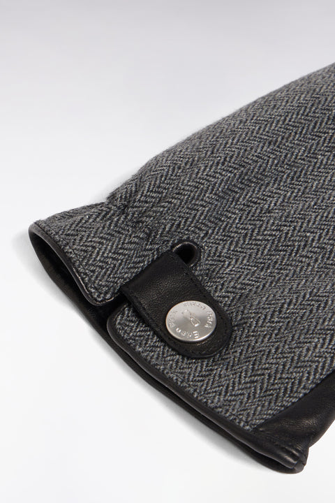 Leather and black herringbone gloves - Image 2