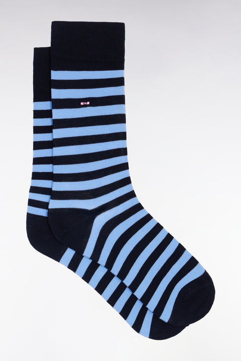 Set of three pairs of sky and navy striped socks - Image 2