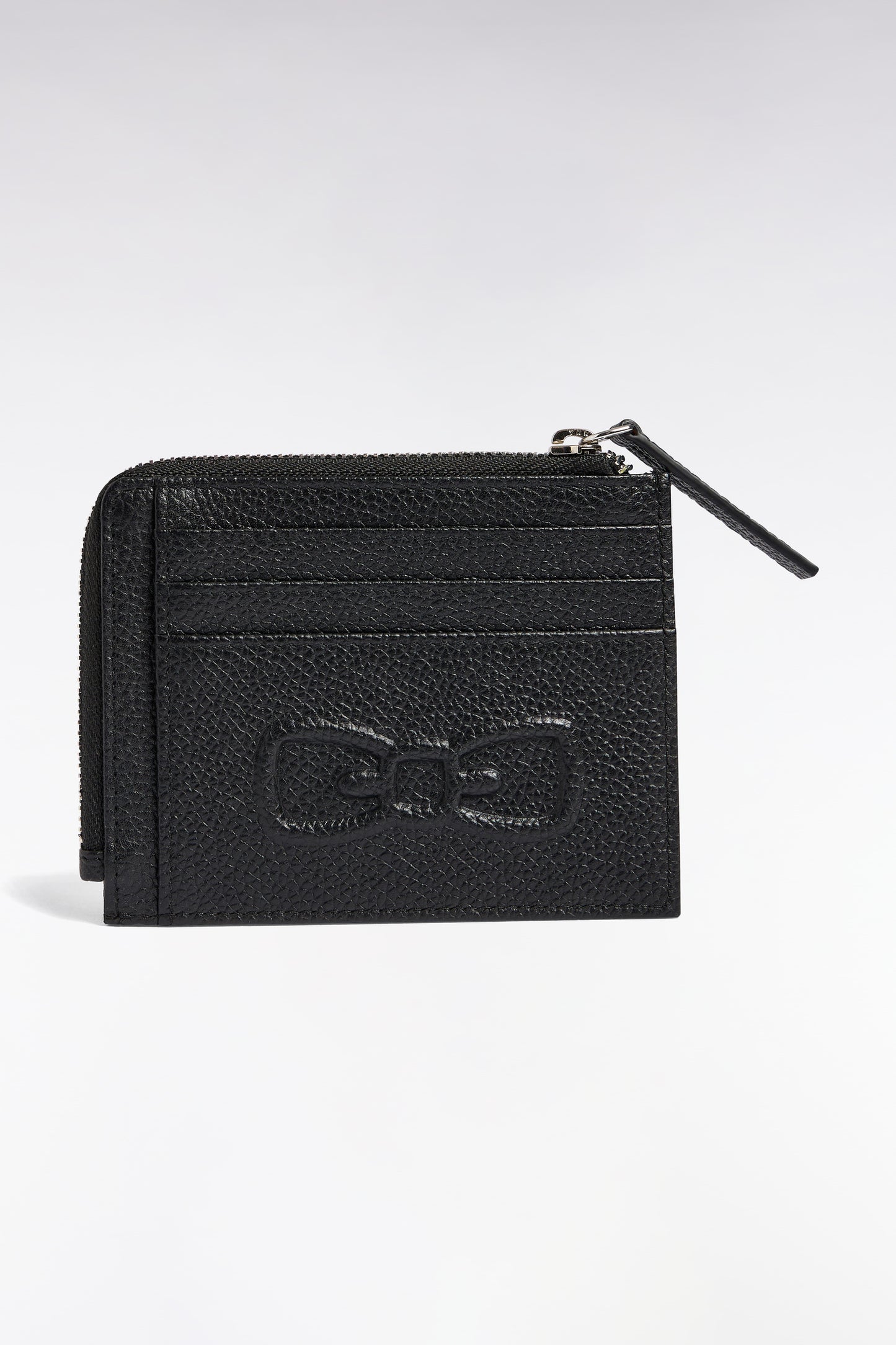 Porte-cartes zippé en cuir grainé noir