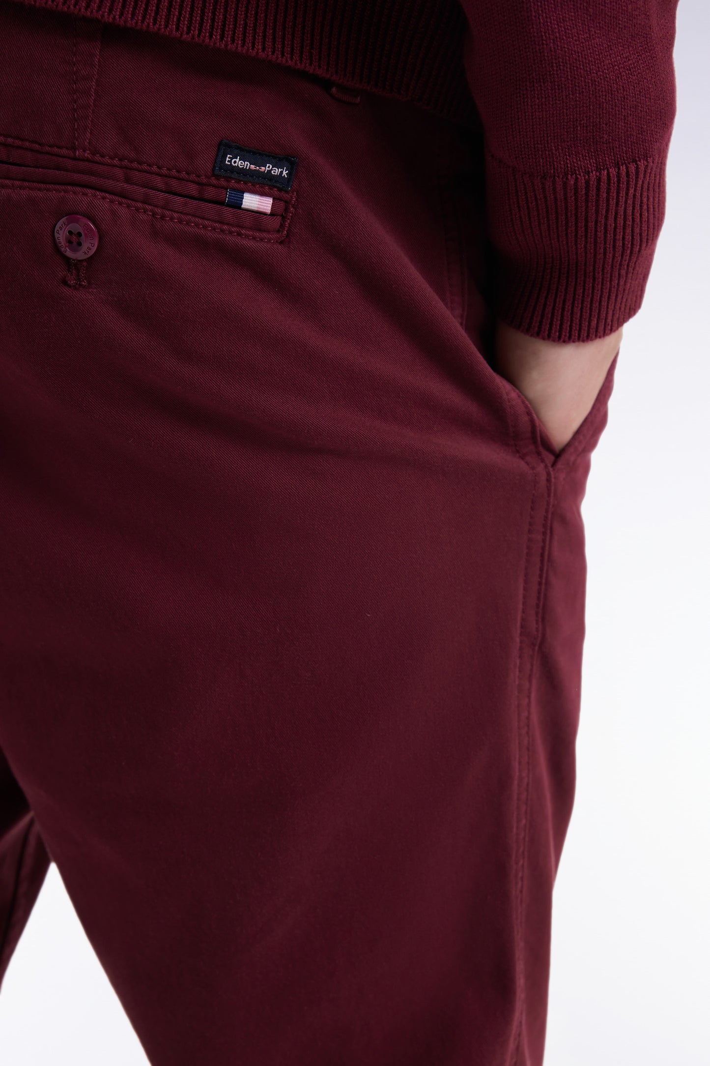 Pantalon chino sans plis en coton stretch bordeaux