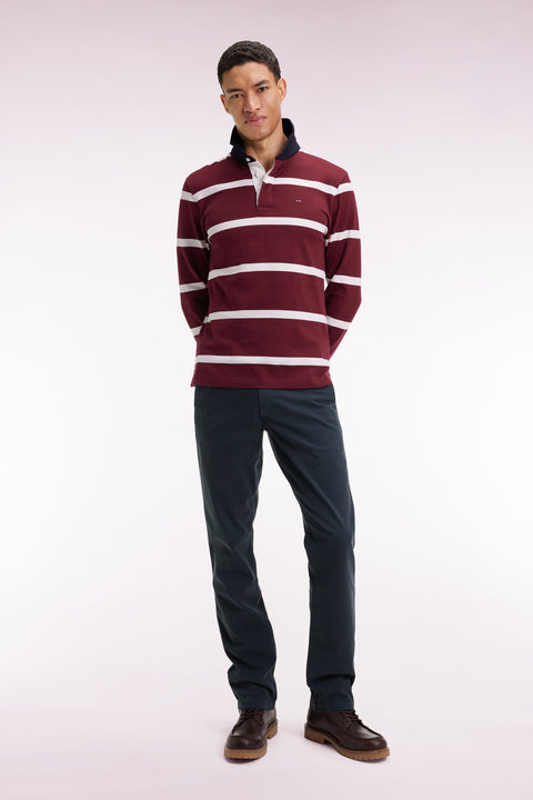 Pantalon chino sans plis en coton stretch vert bouteille - Image 1