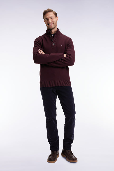 Pantalon chino sans plis en velours stretch marine - Image 1
