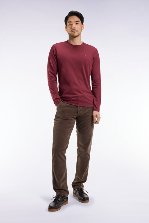 Pleatless chino pants in khaki stretch velvet - Image 3