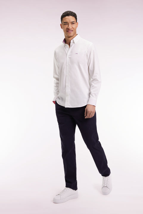 Pantalon chino sans plis en coton piqué stretch marine - Image 1