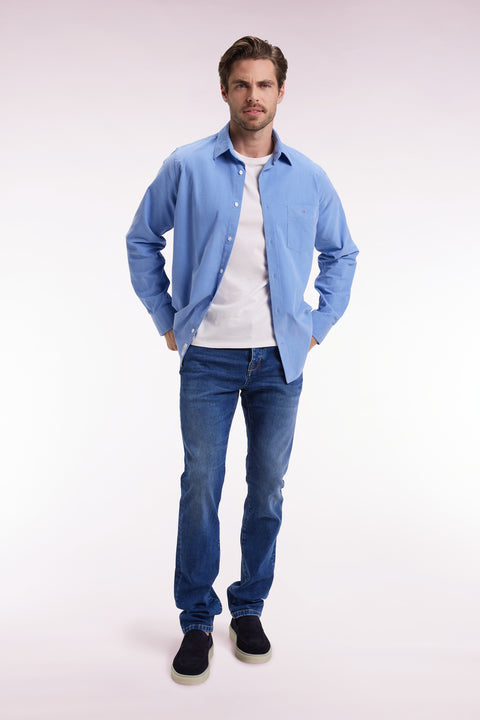 Blue stretch denim 5-pocket slim fit jeans - Image 1