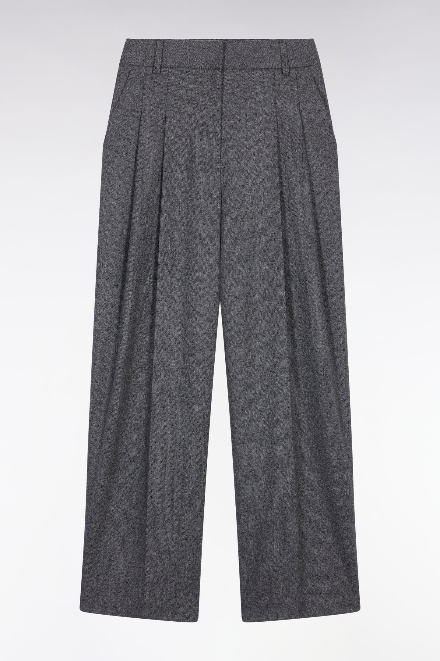 Pantalon de costume à jambes larges en flanelle de laine gris
