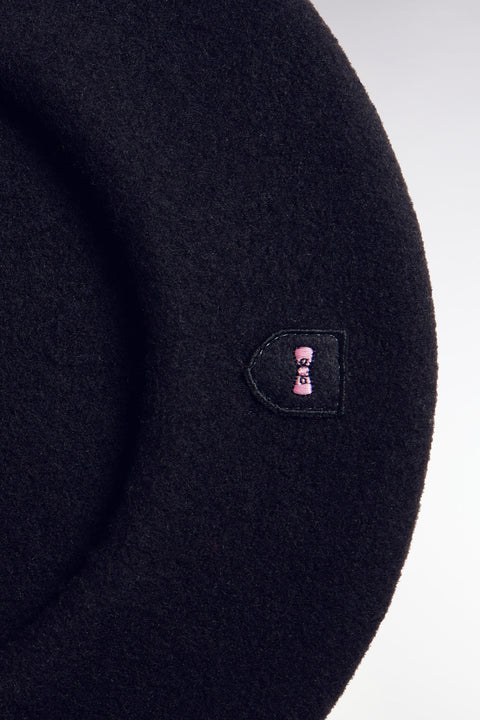 Plain beret in navy virgin wool - Image 2