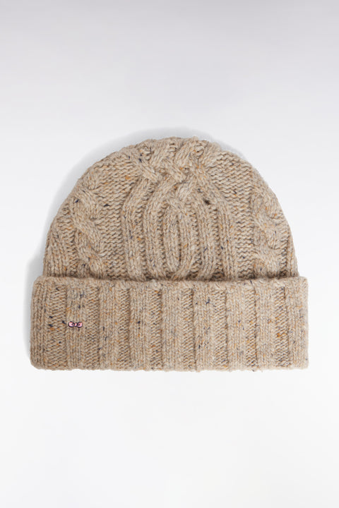 Beige mottled virgin wool and alpaca twisted hat - Image 1