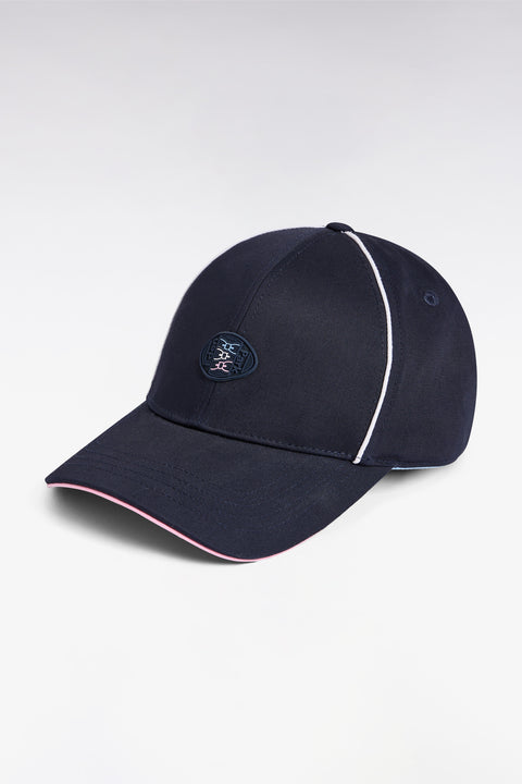 Navy cotton piqué cap with tricolor details - Image 1