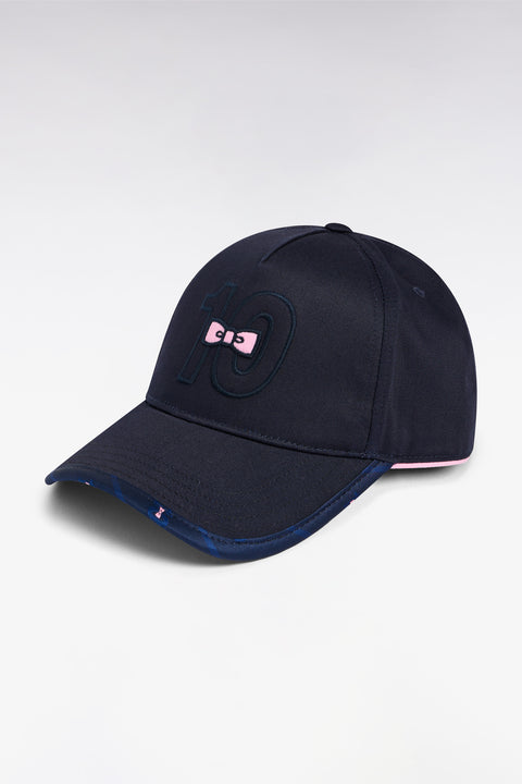 Navy cotton piqué cap with pink embroidery - Image 1