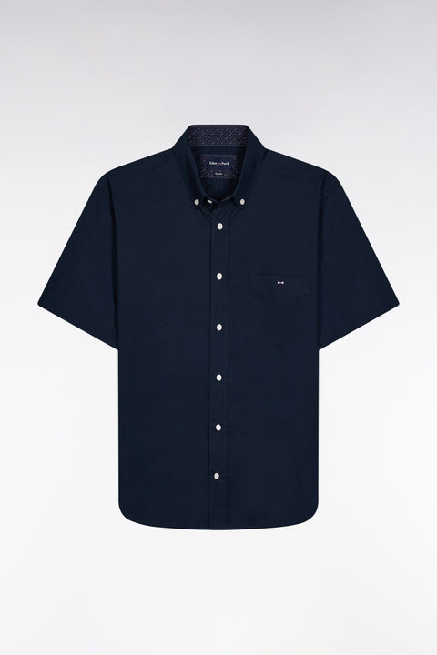 Black short-sleeved shirt with printed collar, straight cut - Image 1
