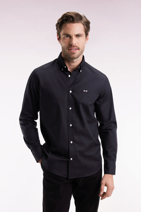 Chemise en coton pinpoint noire broderie dos coupe droite - Image 3