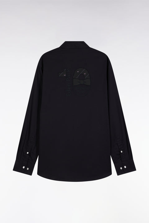 Black cotton shirt with bow-tie embroidery, straight cut - Image 2