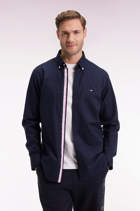 Chemise en coton pinpoint marine broderie dos coupe droite - Image 3