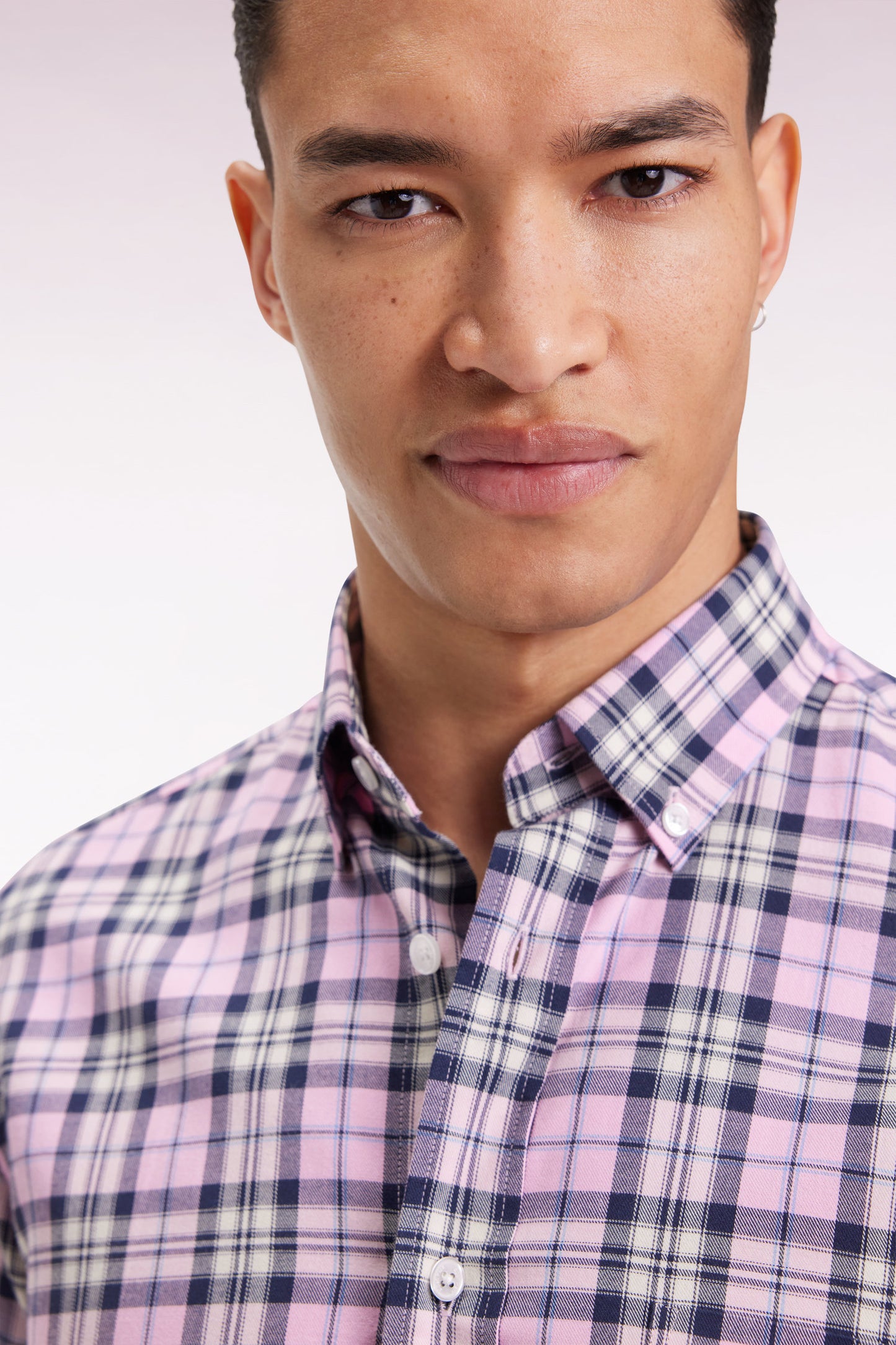 Chemise à carreaux en coton rose coupe droite