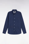 Cotton poplin shirt with blue micro-patterns, straight cut