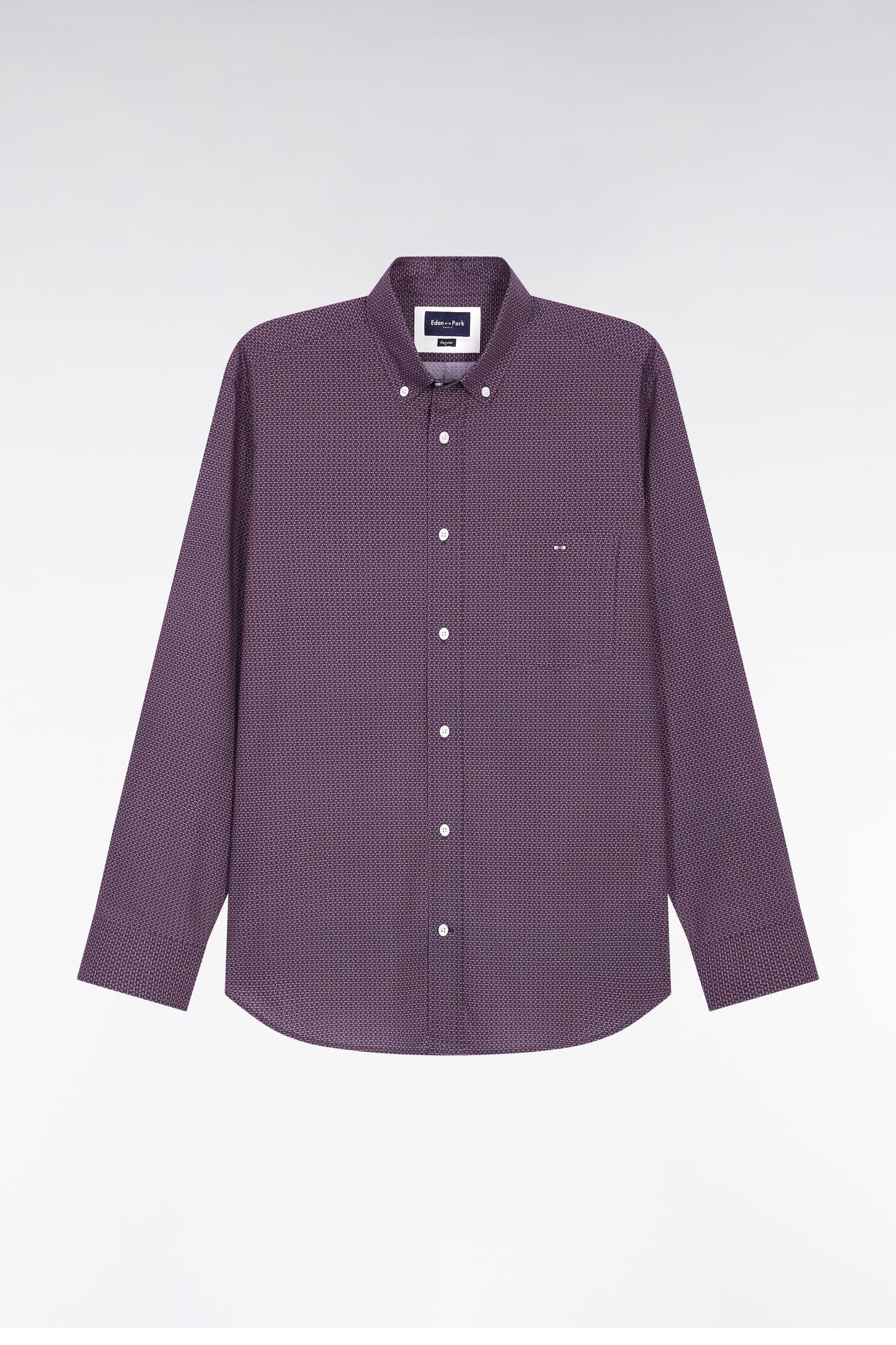 Cotton poplin shirt with navy micropatterns, straight cut