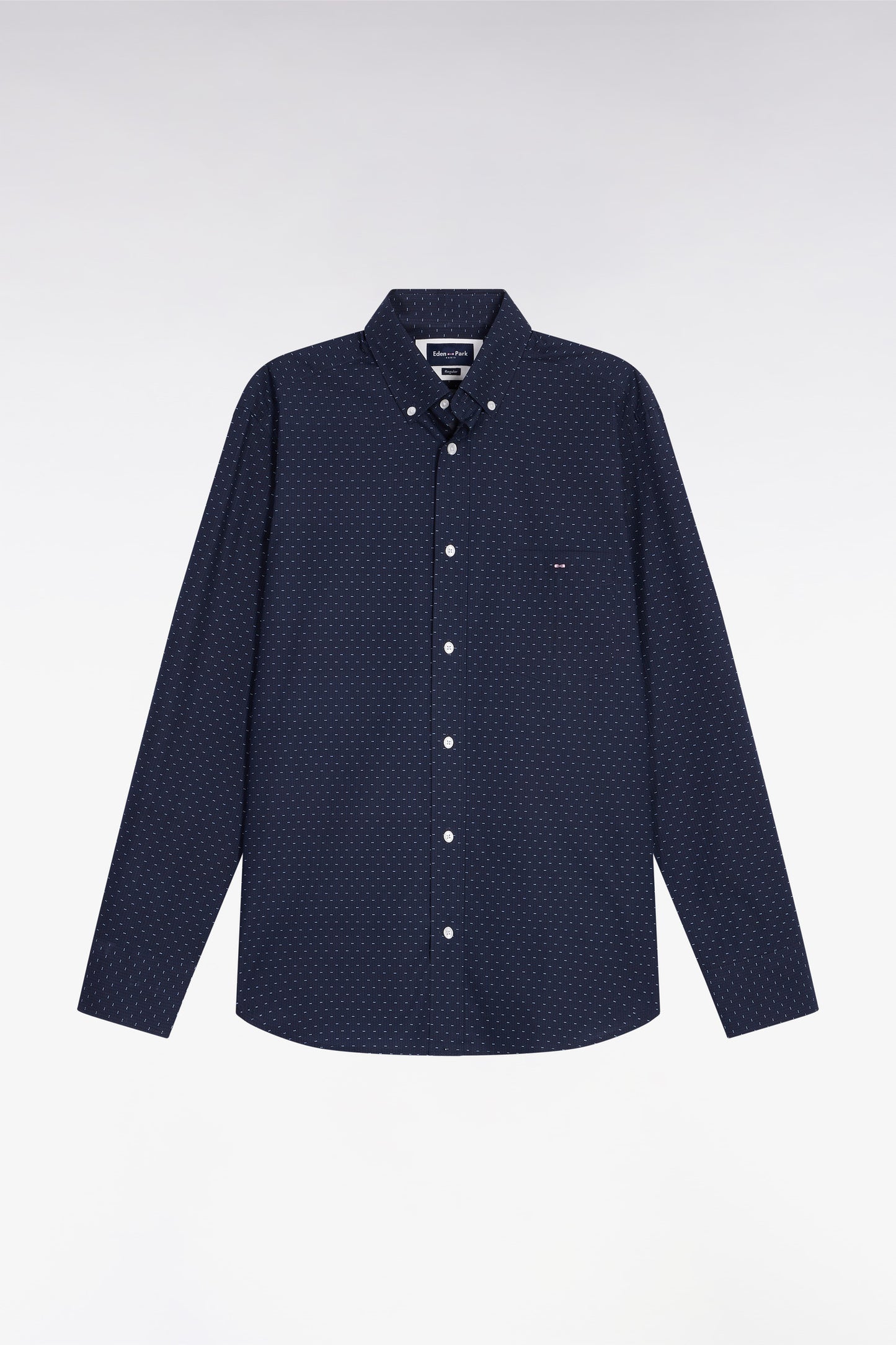 Chemise en coton à micro-motifs nœuds papillon marine coupe droite