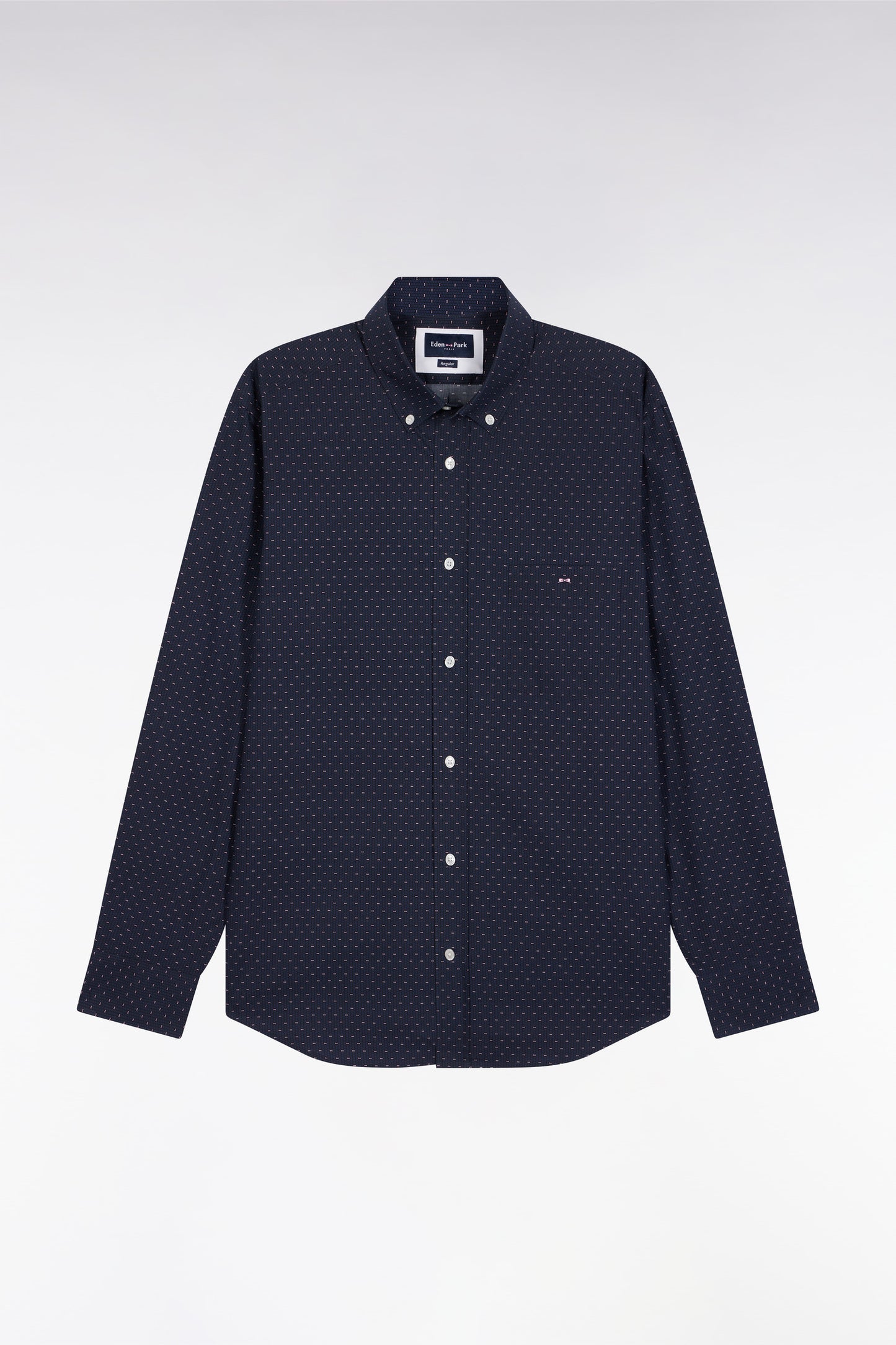 Chemise en coton à micro-motifs nœuds papillon roses coupe droite