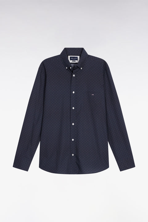 Chemise en coton marron à micro-motifs coupe droite - Image 2