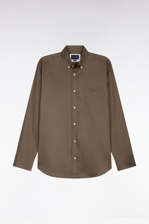 Chemise en coton piqué kaki coupe droite - Image 2
