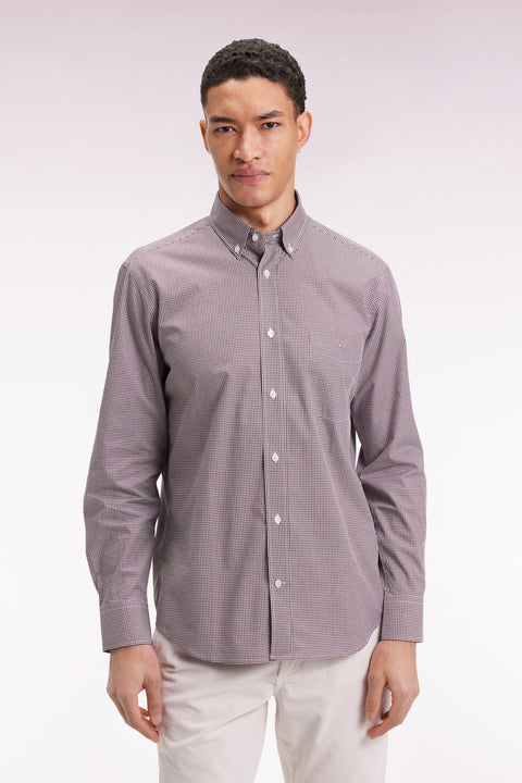 Chemise vichy en popeline de coton bordeaux coupe droite - Image 3