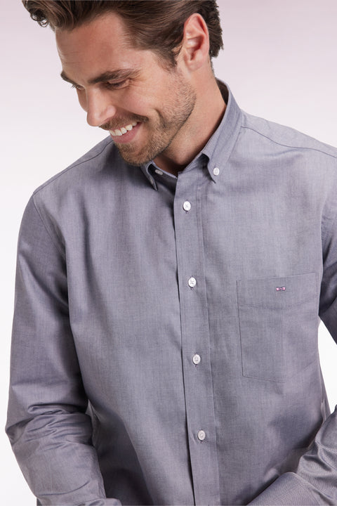 Chemise en coton marine coupe droite - Image 1