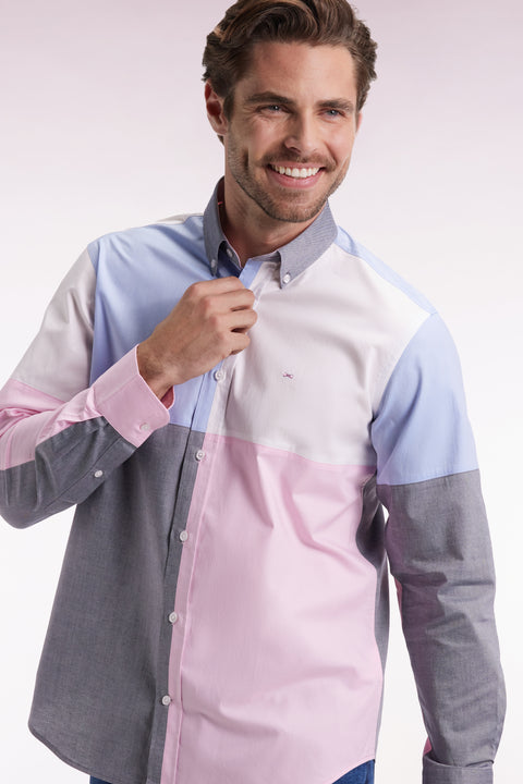 Chemise en coton à motif quatre couleurs coupe droite - Image 1
