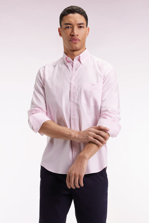 Chemise rayée en coton rose coupe droite - Image 1