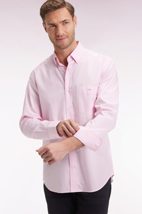 Chemise en coton rose à micro-motifs jacquard coupe droite - Image 1