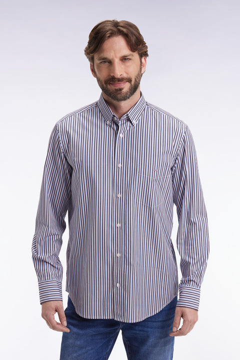 Chemise en coton marine à rayures contrastées coupe droite - Image 3