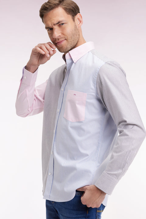 Chemise en twill de coton à rayures trois couleurs coupe droite - Image 1