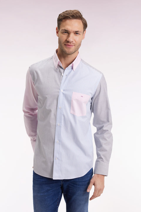 Chemise en twill de coton à rayures trois couleurs coupe droite - Image 3