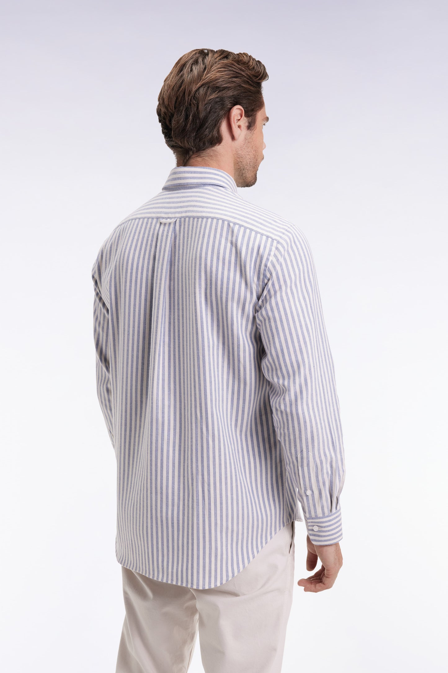 Chemise en coton Pima à rayures bleues et blanches