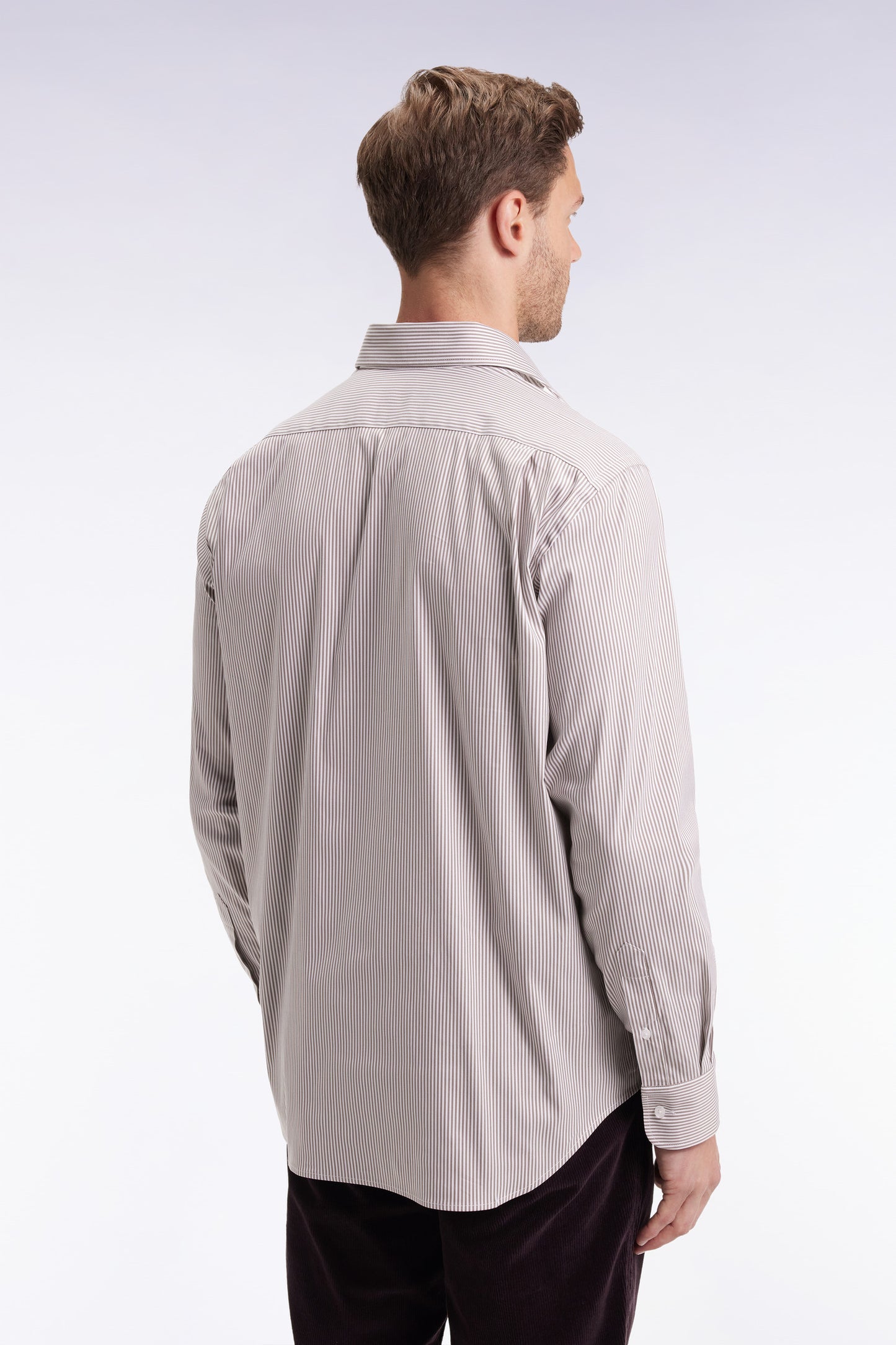 Chemise rayée en coton Pima biologique stretch beige