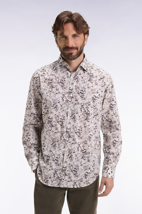 Brown cotton floral print shirt, straight cut - Image 3