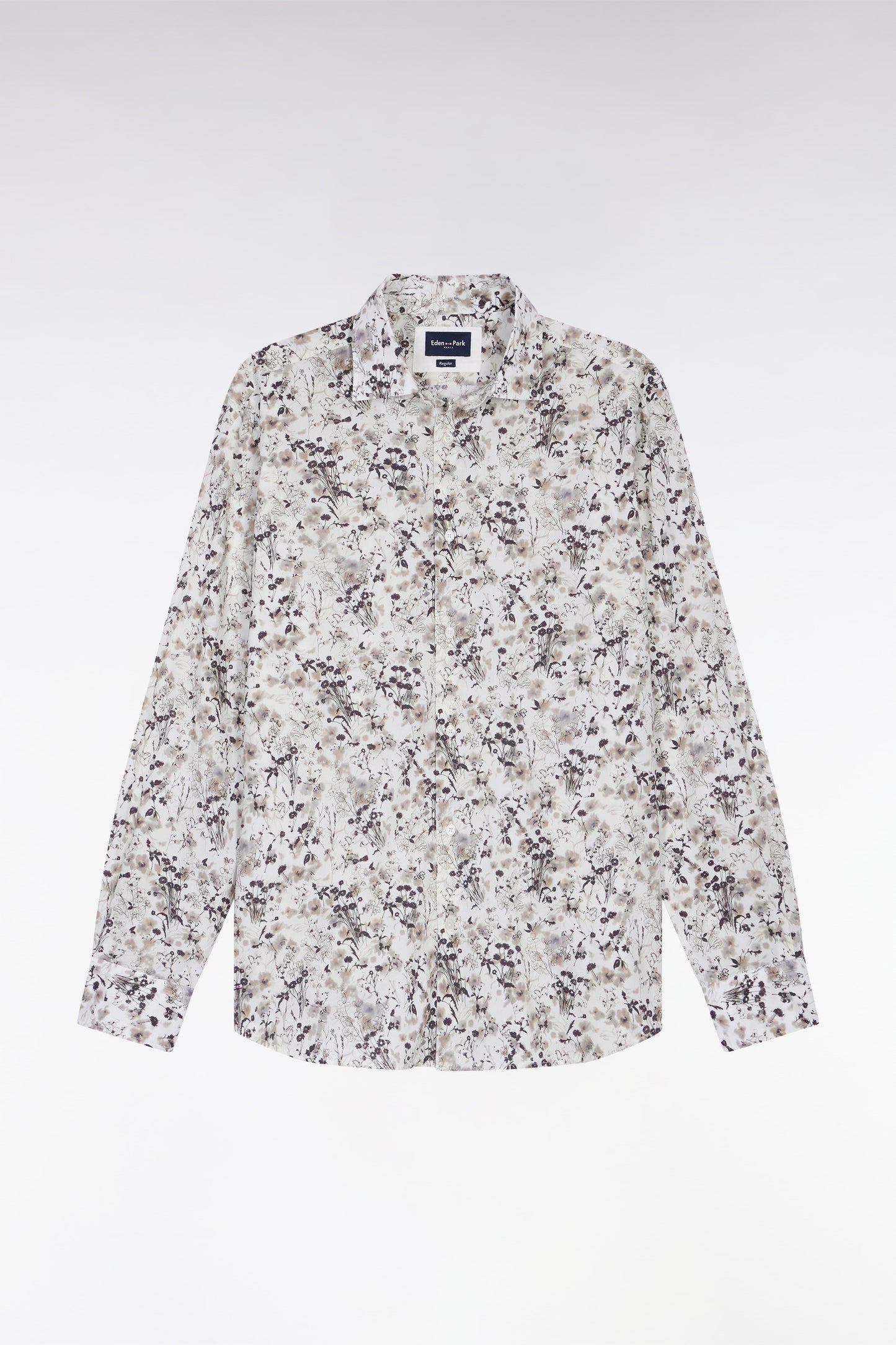 Brown cotton floral print shirt, straight cut