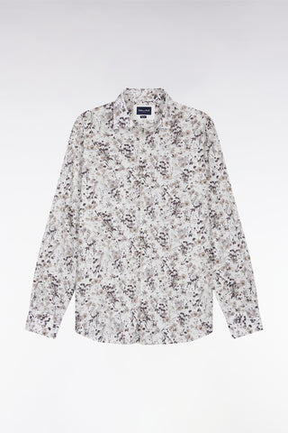 Brown cotton floral print shirt, straight cut