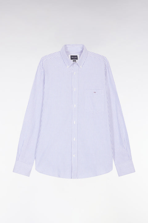 Blue striped cotton poplin shirt, straight cut - Image 2