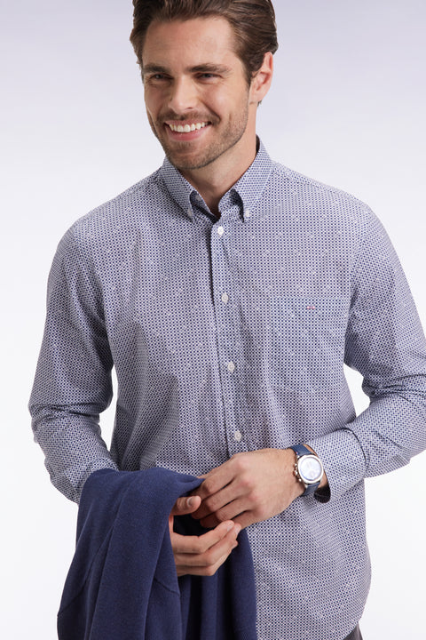 Chemise à micromotifs en coton bleu coupe droite - Image 1