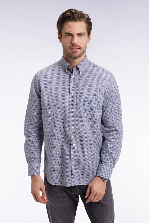 Chemise à micromotifs en coton bleu coupe droite - Image 3