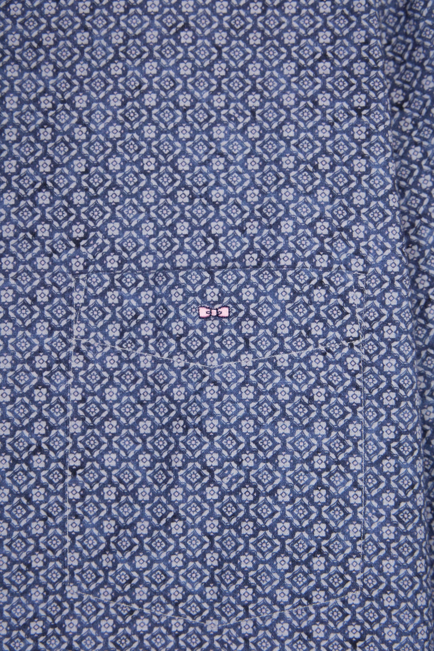 Navy cotton micro-pattern shirt, straight cut
