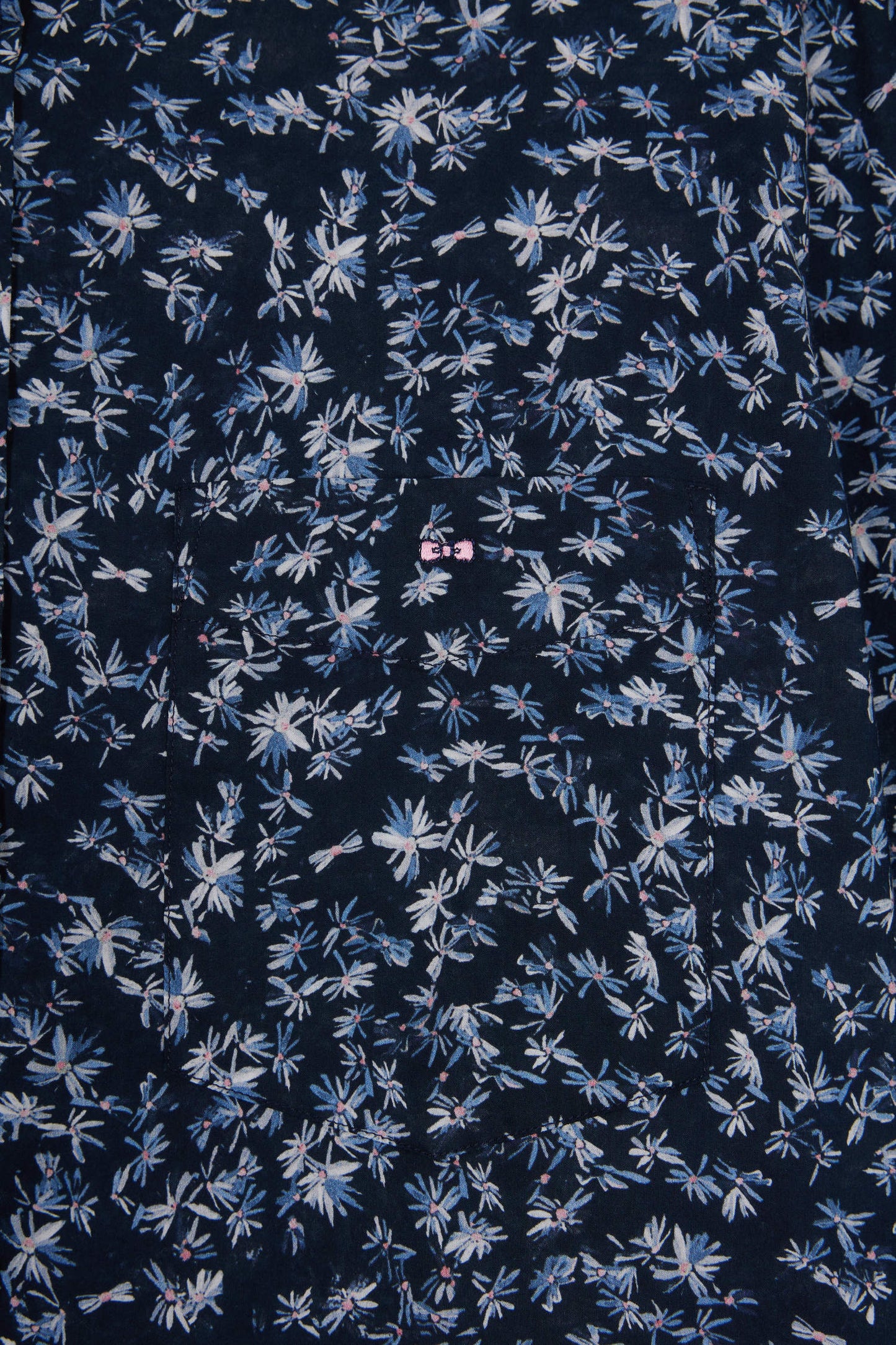 Chemise à micro-motifs fleurs en coton marine coupe droite