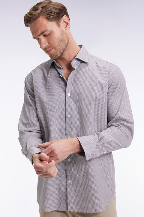 Chemise en popeline de coton à micro-motifs beige coupe droite - Image 1
