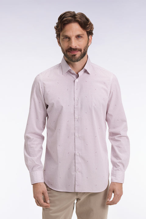 Chemise en popeline de coton à micro-motifs bordeaux coupe slim - Image 3