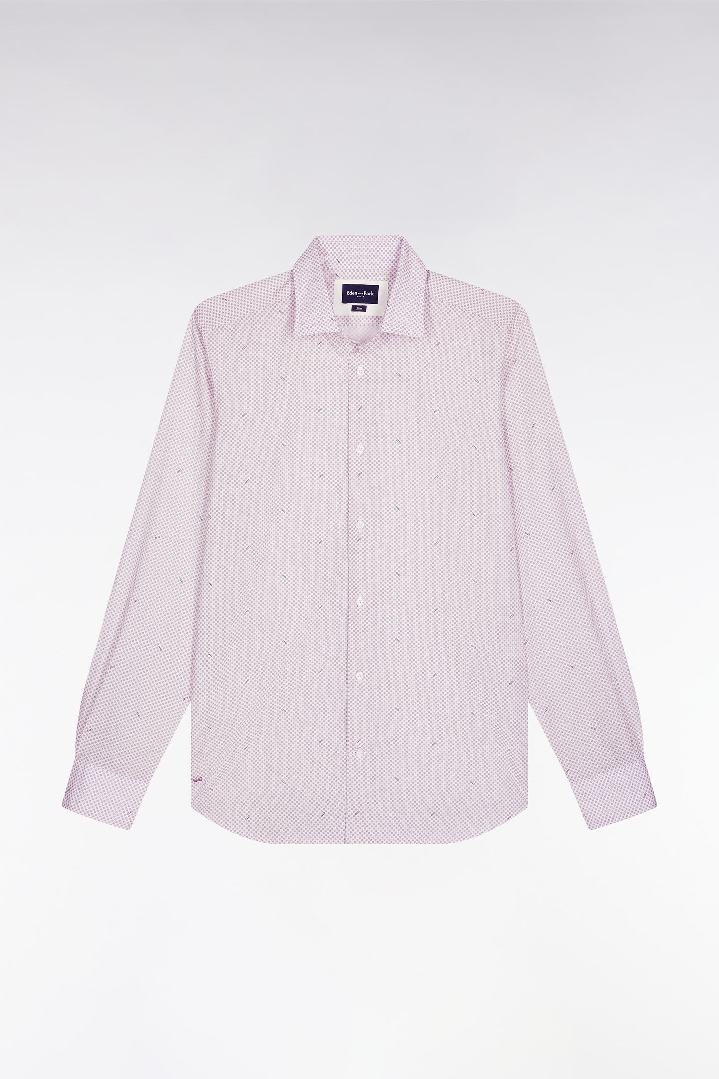 Cotton poplin shirt with burgundy micropatterns, slim fit