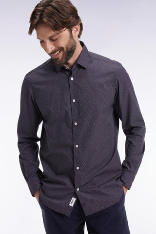 Chemise en coton à micro-motif pois rose coupe slim